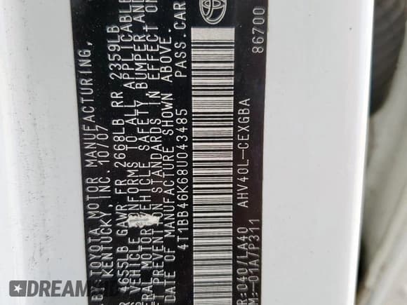 ✅ 2008 Toyota Camry • VIN: 4T1BB46K68U043485 • Lot: 93043305. Wystawiony na Copart z przebiegiem 199 821 mil. Bezpłatny archiwum sprzedaży aukcyjnych z USA i szczegółowy raport historii pojazdu na DreamBid. Zdjęcie 12.