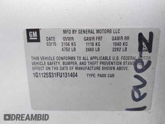 ✅ 2015 Chevrolet Impala LT • VIN: 1G1125S31FU131404 • Лот: 43860649. Опубликован ранее на IAAI с пробегом 134 955 миль. Бесплатный доступ к архиву аукционных продаж из США и подробный отчёт об истории автомобиля на DreamBid. Изображение 9.