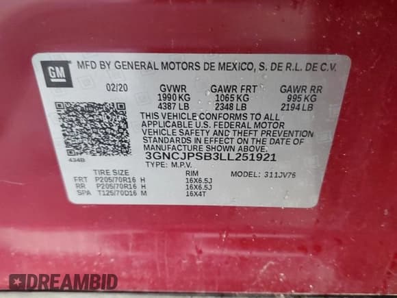 ✅ 2020 Chevrolet Trax LT • VIN: 3GNCJPSB3LL251921 • Lot: 90242385. Wystawiony na Copart z przebiegiem 24 960 mil. Bezpłatny archiwum sprzedaży aukcyjnych z USA i szczegółowy raport historii pojazdu na DreamBid. Zdjęcie 13.