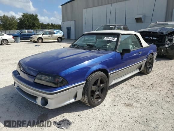 ✅ 1989 Ford Mustang GT • VIN: 1FABP45E2KF279358 • Lot: 78349194. Listed on Copart with 43,960 mi. Free auction sales archive from the USA and detailed vehicle history report at DreamBid. Image 1.