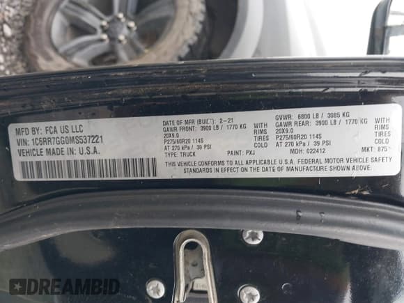 ✅ 2021 Ram 1500 Warlock • VIN: 1C6RR7GG0MS537221 • Lot: 40562464. Wystawiony na IAAI z przebiegiem 59 061 mil. Bezpłatny archiwum sprzedaży aukcyjnych z USA i szczegółowy raport historii pojazdu na DreamBid. Zdjęcie 9.