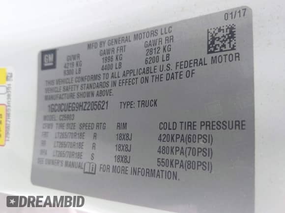 2017 Chevrolet Silverado 2500HD Work Truck with VIN 1GC0CUEG9HZ205621, listed as a IAAI auction lot 43154412 with 177,402 mi miles and . Bid and sale history available at DreamBid. Image 9.