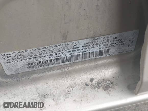 ✅ 2005 Volkswagen Jetta 2.5L • VIN: 3VWRF71K95M612973 • Lot: 41610256. Listed on IAAI with 124,458 mi. Free auction sales archive from the USA and detailed vehicle history report at DreamBid. Image 9.