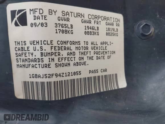 2004 Saturn ION ION 2 z VIN 1G8AJ52F94Z121055, wystawiony jako IAAI lot #42846694 z przebiegiem 95 657 mil mil oraz . Historia ofert i sprzedaży dostępna na DreamBid. Obrazek 9.