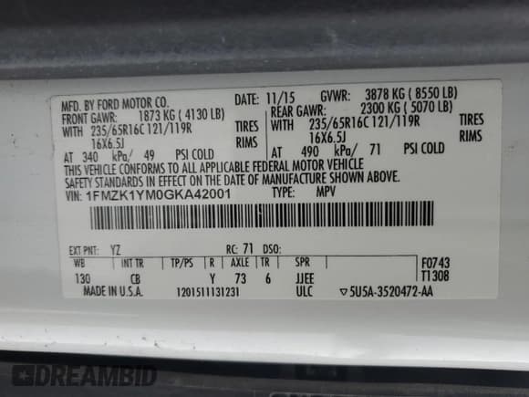 ✅ 2016 Ford Transit XLT • VIN: 1FMZK1YM0GKA42001 • Lot: 44488315. Listed on Copart with 106,634 mi. Free auction sales archive from the USA and detailed vehicle history report at DreamBid. Image 14.