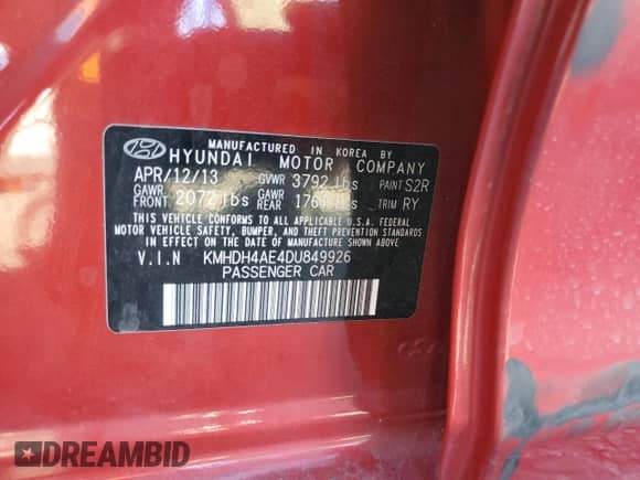 2013 Hyundai Elantra Limited с VIN KMHDH4AE4DU849926, выставлен на аукционе Copart как лот 89699105 с пробегом 149 852 миль миль и Списание • Salvage title. История ставок и продаж доступна на DreamBid. Изображение 12.