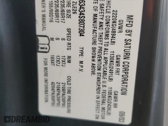 ✅ 2004 Saturn VUE V6 • VIN: 5GZCZ63434S807304 • Lot: 46278015. Wystawiony na Copart z przebiegiem 178 866 mil. Bezpłatny archiwum sprzedaży aukcyjnych z USA i szczegółowy raport historii pojazdu na DreamBid. Zdjęcie 13.