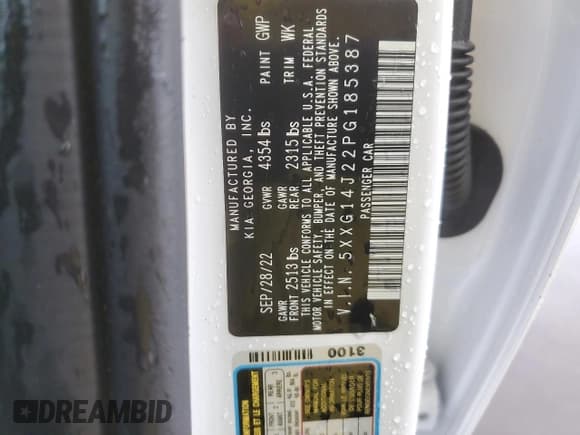 ✅ 2023 Kia K5 LXS • VIN: 5XXG14J22PG185387 • Лот: 84928845. Опубликован ранее на Copart с пробегом 54 433 миль. Бесплатный доступ к архиву аукционных продаж из США и подробный отчёт об истории автомобиля на DreamBid. Изображение 12.