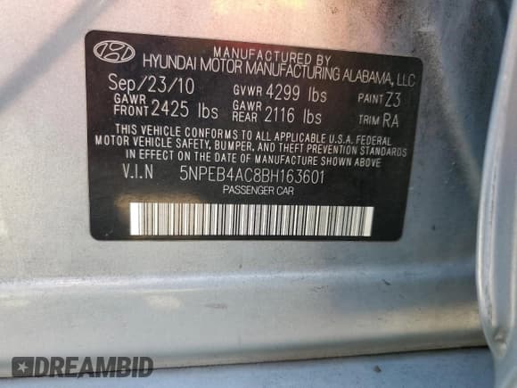 ✅ 2011 Hyundai Sonata GLS • VIN: 5NPEB4AC8BH163601 • Lot: 69485704. Listed on Copart with 127,275 mi. Free auction sales archive from the USA and detailed vehicle history report at DreamBid. Image 13.