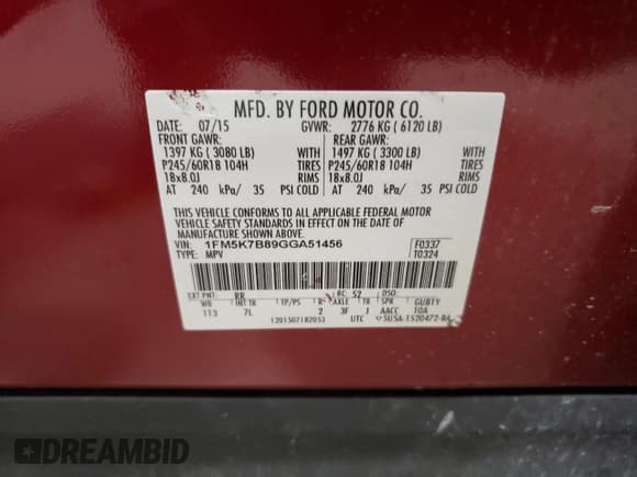 ✅ 2016 Ford Explorer • VIN: 1FM5K7B89GGA51456 • Lot: 58952635. Listed on Copart with 111,893 mi. Free auction sales archive from the USA and detailed vehicle history report at DreamBid. Image 13.