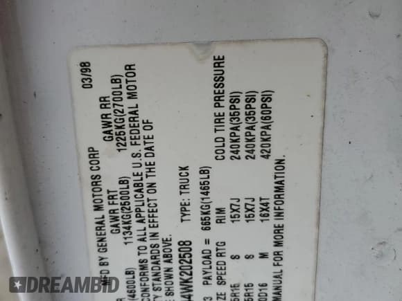 ✅ 1998 Chevrolet S-10 • VIN: 1GCCS1444WK202508 • Lot: 86473275. Wystawiony na Copart z przebiegiem 289 317 mil. Bezpłatny archiwum sprzedaży aukcyjnych z USA i szczegółowy raport historii pojazdu na DreamBid. Zdjęcie 13.