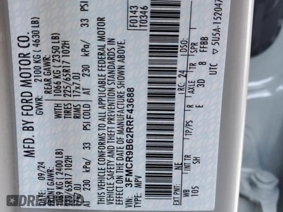 ✅ 2024 Ford Bronco Sport Big Bend • VIN: 3FMCR9B62RRF43688 • Лот: 84297735. Опубликован ранее на Copart с пробегом 6 875 миль. Бесплатный доступ к архиву аукционных продаж из США и подробный отчёт об истории автомобиля на DreamBid. Изображение 13.