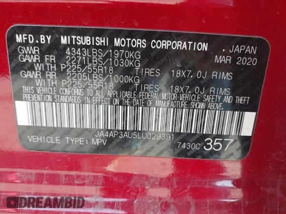 ✅ 2020 Mitsubishi Outlander ES • VIN: JA4AP3AU5LU029391 • Lot: 43643650. Listed on IAAI with 86,314 mi. Free auction sales archive from the USA and detailed vehicle history report at DreamBid. Image 9.