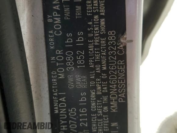 ✅ 2006 Hyundai Elantra GLS • VIN: KMHDN46D26U232388 • Lot: 69407225. Wystawiony na Copart z przebiegiem 120 287 mil. Bezpłatny archiwum sprzedaży aukcyjnych z USA i szczegółowy raport historii pojazdu na DreamBid. Zdjęcie 12.