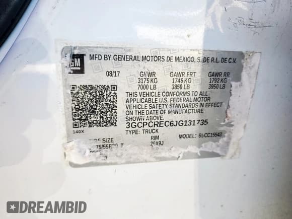 ✅ 2018 Chevrolet Silverado 1500 LT • VIN: 3GCPCREC6JG131735 • Lot: 65686175. Wystawiony na Copart z przebiegiem 58 617 mil. Bezpłatny archiwum sprzedaży aukcyjnych z USA i szczegółowy raport historii pojazdu na DreamBid. Zdjęcie 12.