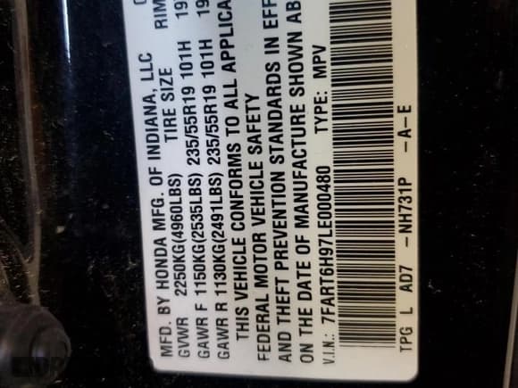 ✅ 2020 Honda CR-V Touring • VIN: 7FART6H97LE000480 • Лот: 53071795. Опубликован ранее на Copart с пробегом 74 907 миль. Бесплатный доступ к архиву аукционных продаж из США и подробный отчёт об истории автомобиля на DreamBid. Изображение 14.