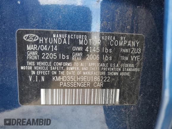 ✅ 2014 Hyundai Elantra • VIN: KMHD35LH9EU186222 • Lot: 86860095. Listed on Copart with 171,450 mi. Free auction sales archive from the USA and detailed vehicle history report at DreamBid. Image 12.
