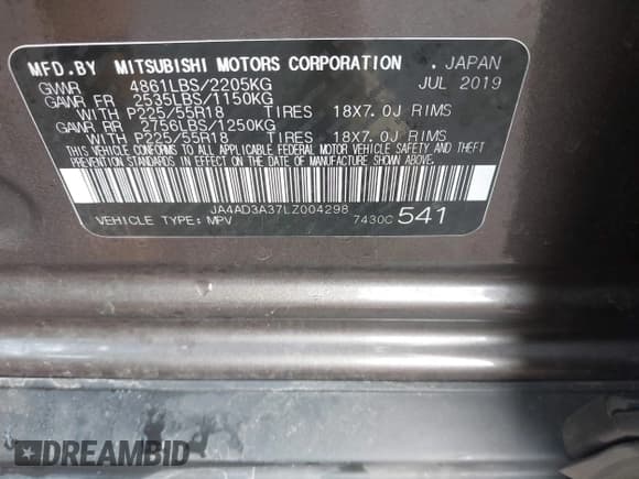 ✅ 2020 Mitsubishi Outlander SE • VIN: JA4AD3A37LZ004298 • Lot: 42496775. Listed on IAAI with 64,903 mi. Free auction sales archive from the USA and detailed vehicle history report at DreamBid. Image 9.