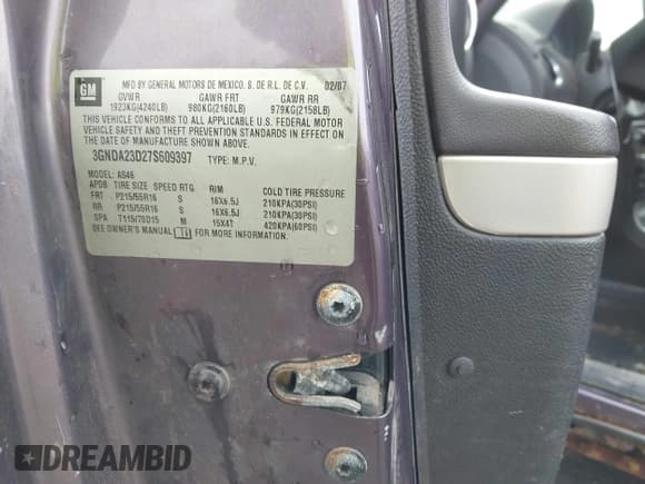 ✅ 2007 Chevrolet HHR LT • VIN: 3GNDA23D27S609397 • Lot: 42205295. Listed on IAAI with 205,562 mi. Free auction sales archive from the USA and detailed vehicle history report at DreamBid. Image 9.