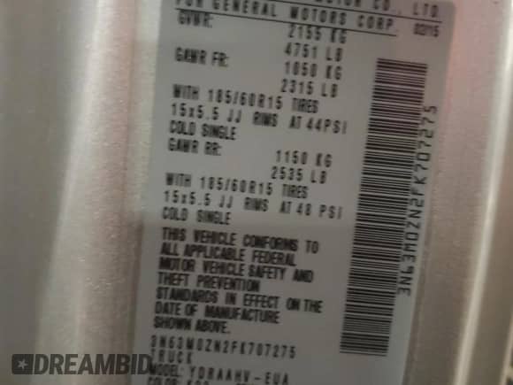 2015 Chevrolet City Express Cargo LT с VIN 3N63M0ZN2FK707275, выставлен на аукционе Copart как лот 54916185 с пробегом 120 136 миль миль и Списание • Salvage title. История ставок и продаж доступна на DreamBid. Изображение 13.