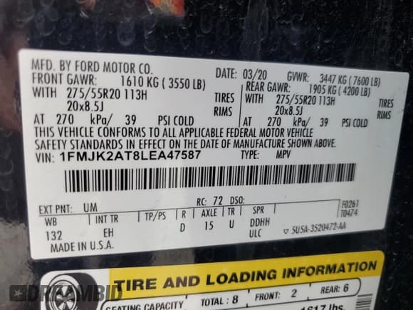 ✅ 2020 Ford Expedition Max Limited • VIN: 1FMJK2AT8LEA47587 • Lot: 53708525. Listed on Copart with 100,048 mi. Free auction sales archive from the USA and detailed vehicle history report at DreamBid. Image 13.