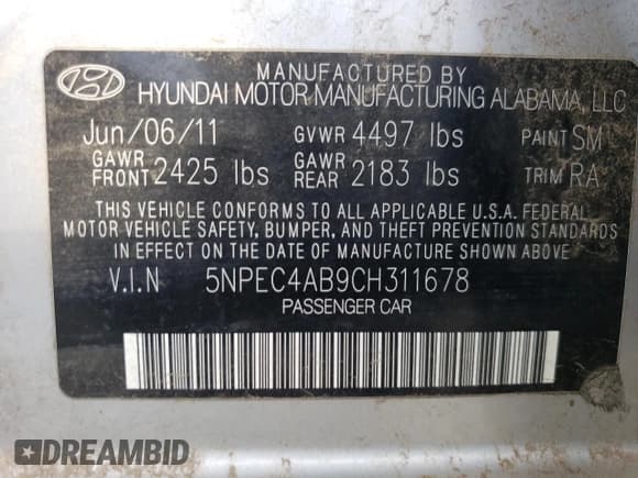 ✅ 2012 Hyundai Sonata Limited • VIN: 5NPEC4AB9CH311678 • Lot: 71384594. Listed on Copart with Not provided. Free auction sales archive from the USA and detailed vehicle history report at DreamBid. Image 12.