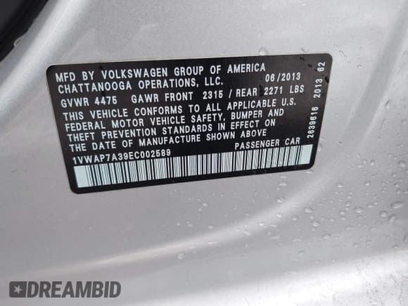 ✅ 2014 Volkswagen Passat S • VIN: 1VWAP7A39EC002589 • Лот: 41285260. Опубликован ранее на IAAI с пробегом 102 489 миль. Бесплатный доступ к архиву аукционных продаж из США и подробный отчёт об истории автомобиля на DreamBid. Изображение 9.