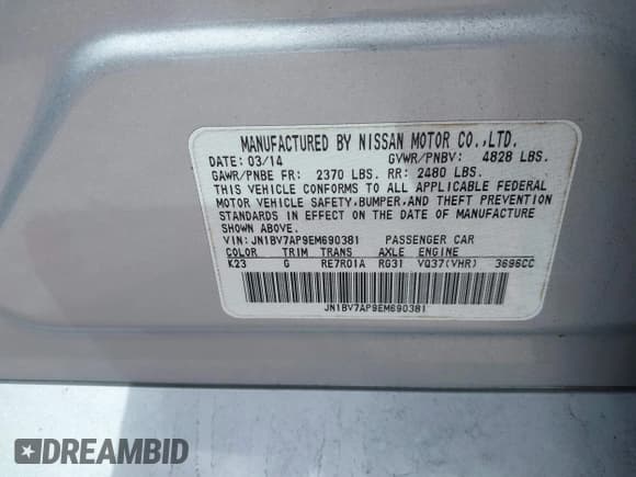 ✅ 2014 Infiniti Q50 Premium • VIN: JN1BV7AP9EM690381 • Лот: 41761562. Опубликован ранее на IAAI с пробегом 107 099 миль. Бесплатный доступ к архиву аукционных продаж из США и подробный отчёт об истории автомобиля на DreamBid. Изображение 9.