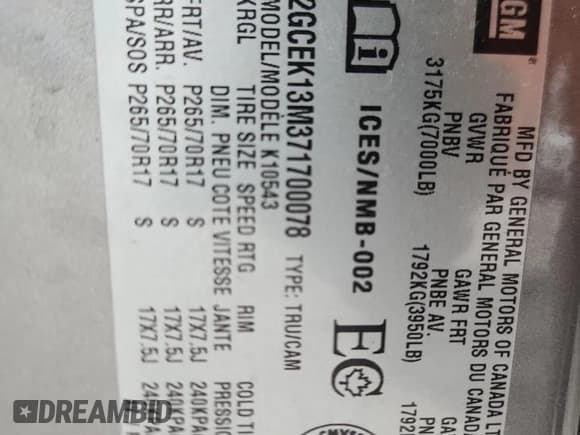 ✅ 2007 Chevrolet Silverado 1500 1LT • VIN: 2GCEK13M371700078 • Lot: 92860935. Listed on Copart with 269,752 mi. Free auction sales archive from the USA and detailed vehicle history report at DreamBid. Image 12.