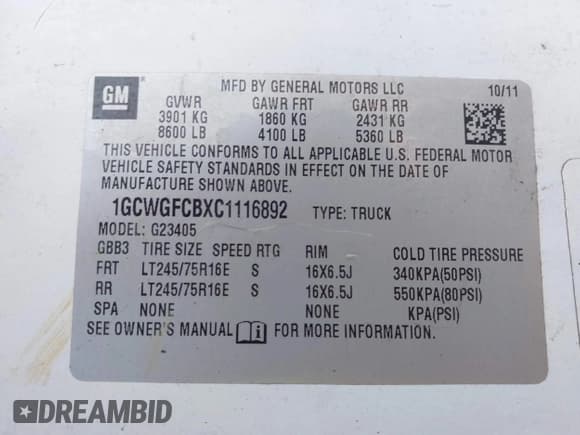 ✅ 2012 Chevrolet Express Cargo • VIN: 1GCWGFCBXC1116892 • Lot: 43021023. Listed on IAAI with 122,063 mi. Free auction sales archive from the USA and detailed vehicle history report at DreamBid. Image 9.