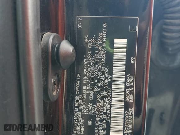 ✅ 2012 Toyota 4Runner Limited • VIN: JTEZU5JRXC5045150 • Lot: 85169735. Listed on Copart with 182,892 mi. Free auction sales archive from the USA and detailed vehicle history report at DreamBid. Image 13.