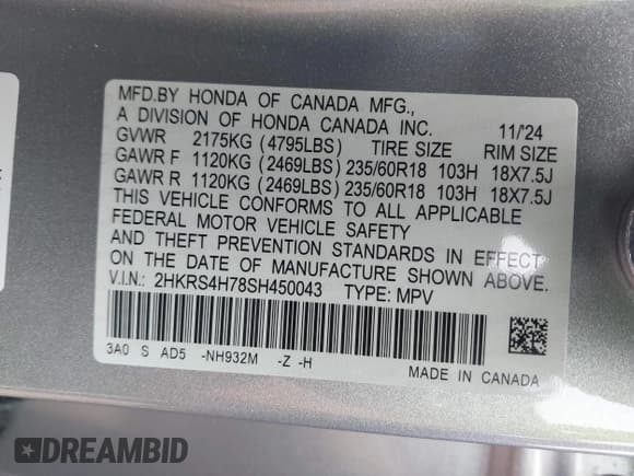 ✅ 2025 Honda CR-V EX-L • VIN: 2HKRS4H78SH450043 • Lot: 42584443. Listed on IAAI with 4,023 mi. Free auction sales archive from the USA and detailed vehicle history report at DreamBid. Image 9.