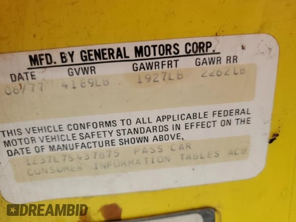 ✅ 1977 Chevrolet Corvette • VIN: 1Z37L7S437875 • Lot: 81120315. Listed on Copart with 48,990 mi. Free auction sales archive from the USA and detailed vehicle history report at DreamBid. Image 12.