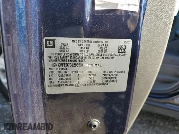 ✅ 2012 Chevrolet Traverse LS • VIN: 1GNKVFED7CJ298531 • Lot: 89525705. Wystawiony na Copart z przebiegiem 130 447 mil. Bezpłatny archiwum sprzedaży aukcyjnych z USA i szczegółowy raport historii pojazdu na DreamBid. Zdjęcie 13.