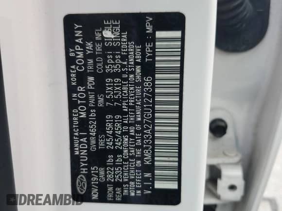 2016 Hyundai Tucson Limited z VIN KM8J33A27GU127386, wystawiony jako Copart lot #89872365 z przebiegiem 98 972 mil mil oraz Szkoda całkowita • Salvage title. Historia ofert i sprzedaży dostępna na DreamBid. Obrazek 12.