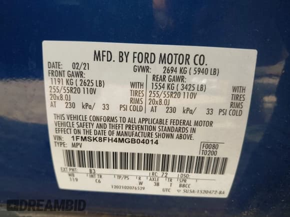 ✅ 2021 Ford Explorer Limited • VIN: 1FMSK8FH4MGB04014 • Lot: 43260923. Wystawiony na IAAI z przebiegiem 83 169 mil. Bezpłatny archiwum sprzedaży aukcyjnych z USA i szczegółowy raport historii pojazdu na DreamBid. Zdjęcie 9.