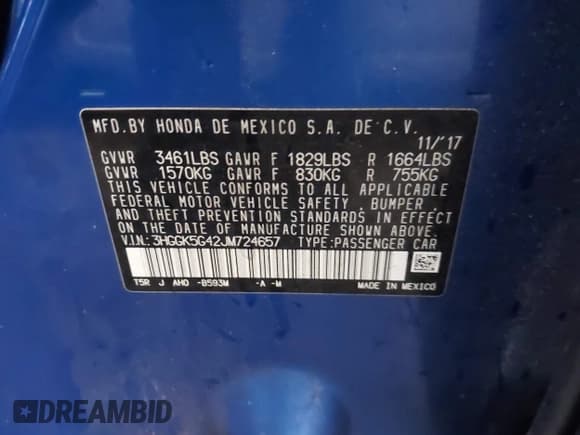 ✅ 2018 Honda Fit LX • VIN: 3HGGK5G42JM724657 • Лот: 43570784. Опубликован ранее на IAAI с пробегом 106 634 миль. Бесплатный доступ к архиву аукционных продаж из США и подробный отчёт об истории автомобиля на DreamBid. Изображение 9.