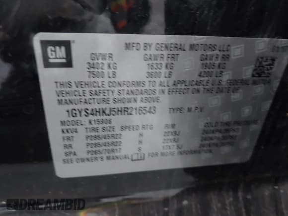 ✅ 2017 Cadillac Escalade ESV Luxury • VIN: 1GYS4HKJ5HR216543 • Lot: 43734571. Listed on IAAI with 199,891 mi. Free auction sales archive from the USA and detailed vehicle history report at DreamBid. Image 9.