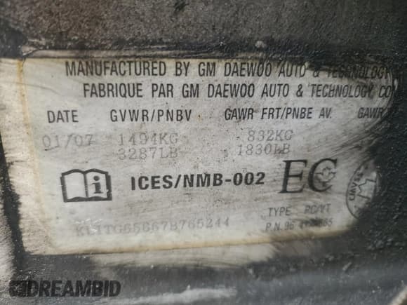 ✅ 2007 Chevrolet Aveo LT • VIN: KL1TG65667B765244 • Lot: 46334155. Wystawiony na Copart z przebiegiem 325 363 mil. Bezpłatny archiwum sprzedaży aukcyjnych z USA i szczegółowy raport historii pojazdu na DreamBid. Zdjęcie 13.