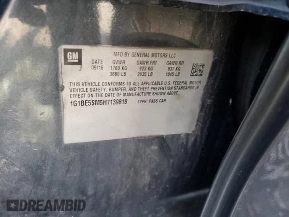 ✅ 2017 Chevrolet Cruze LT • VIN: 1G1BE5SM5H7139818 • Лот: 91826935. Опубликован ранее на Copart с пробегом 104 447 миль. Бесплатный доступ к архиву аукционных продаж из США и подробный отчёт об истории автомобиля на DreamBid. Изображение 13.