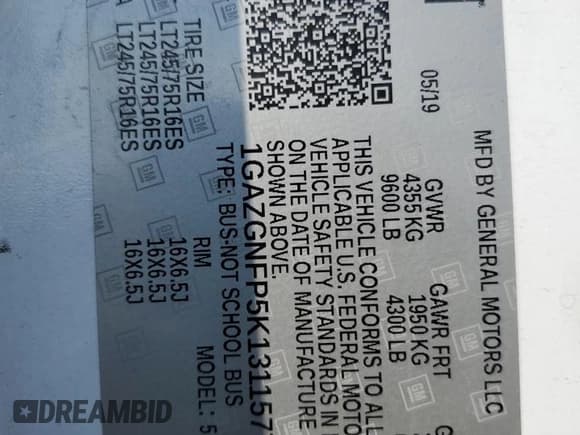 ✅ 2019 Chevrolet Express Passenger LS • VIN: 1GAZGNFP5K1311577 • Lot: 67138765. Listed on Copart with 271,218 mi. Free auction sales archive from the USA and detailed vehicle history report at DreamBid. Image 13.