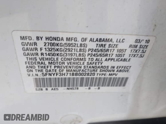 ✅ 2011 Honda Pilot EX-L • VIN: 5FNYF3H71BB002820 • Lot: 42821577. Listed on IAAI with 167,697 mi. Free auction sales archive from the USA and detailed vehicle history report at DreamBid. Image 9.