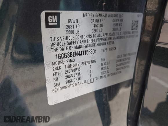 ✅ 2018 Chevrolet Colorado 2WD Work Truck • VIN: 1GCGSBEN4J1156806 • Лот: 43537627. Опубликован ранее на IAAI с пробегом 86 154 миль. Бесплатный доступ к архиву аукционных продаж из США и подробный отчёт об истории автомобиля на DreamBid. Изображение 9.