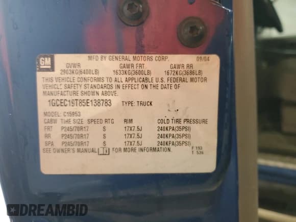 ✅ 2005 Chevrolet Silverado 1500 • VIN: 1GCEC19T85E138783 • Лот: 67291105. Опубликован ранее на Copart с пробегом Не указан. Бесплатный доступ к архиву аукционных продаж из США и подробный отчёт об истории автомобиля на DreamBid. Изображение 12.
