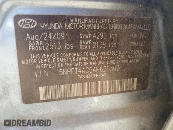 ✅ 2010 Hyundai Sonata GLS • VIN: 5NPET4AC5AH625303 • Лот: 67315035. Опубликован ранее на Copart с пробегом 173 322 миль. Бесплатный доступ к архиву аукционных продаж из США и подробный отчёт об истории автомобиля на DreamBid. Изображение 12.