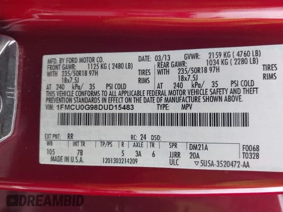 ✅ 2013 Ford Escape SE • VIN: 1FMCU0G98DUD15483 • Lot: 43797232. Wystawiony na IAAI z przebiegiem 147 088 mil. Bezpłatny archiwum sprzedaży aukcyjnych z USA i szczegółowy raport historii pojazdu na DreamBid. Zdjęcie 9.
