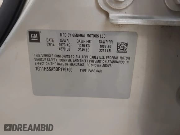 ✅ 2013 Chevrolet Malibu LTZ • VIN: 1G11H5SA5DF179700 • Lot: 43591171. Listed on IAAI with 148,979 mi. Free auction sales archive from the USA and detailed vehicle history report at DreamBid. Image 8.