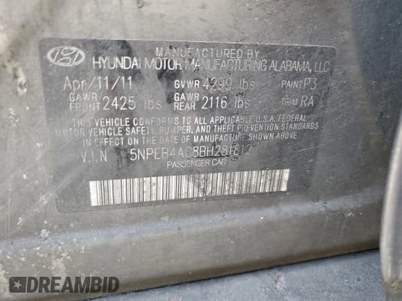 ✅ 2011 Hyundai Sonata GLS • VIN: 5NPEB4AC8BH281812 • Lot: 68816014. Listed on Copart with 180,936 mi. Free auction sales archive from the USA and detailed vehicle history report at DreamBid. Image 12.