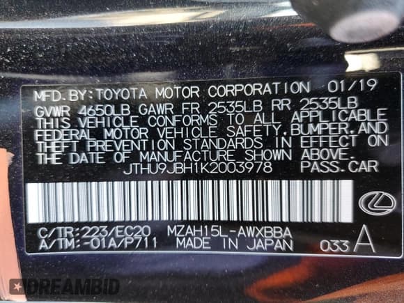 ✅ 2019 Lexus UX 250h • VIN: JTHU9JBH1K2003978 • Lot: 71582382. Listed on Copart with 35,239 mi. Free auction sales archive from the USA and detailed vehicle history report at DreamBid. Image 12.