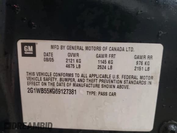 ✅ 2006 Chevrolet Impala LS • VIN: 2G1WB55K969127381 • Lot: 45128915. Listed on Copart with 188,581 mi. Free auction sales archive from the USA and detailed vehicle history report at DreamBid. Image 12.
